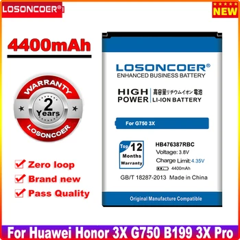 LOSONCOER 4400mAh HB476387RBC סוללה עבור Huawei Honor 3X G750 B199 טלפון נייד סוללה