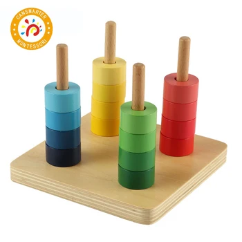 החינוך של מונטסורי צעצוע התינוק קשת דיסקים על 4 פינים אנכיים חובה מלמד עץ צעצוע