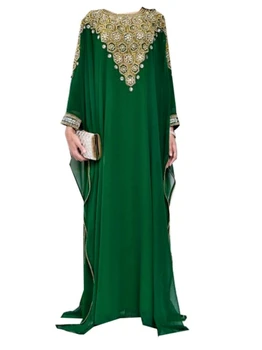 ירוק שרוול ארוך שמלה Moroccon Farasha החלוק שמלות ארוכות הלבוש האסלאמי הערבי שמלה ארוכה שמלה מהודרת