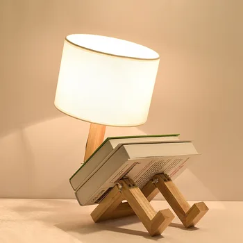 E14 נורדי אמנות תוספות עץ רובוט בצורת LED מנורת שולחן מודרני סלון, חדר השינה ליד המיטה מנורה פשוטה ללמוד עיצוב מנורת שולחן