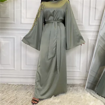 Kaftan החלוק סאטן Abaya דובאי המוסלמים אופנה חיג ' אב השמלה עיד כפיות לנשים טורקית שמלות אפריקה האיסלאם בגדים Vestido Arabe