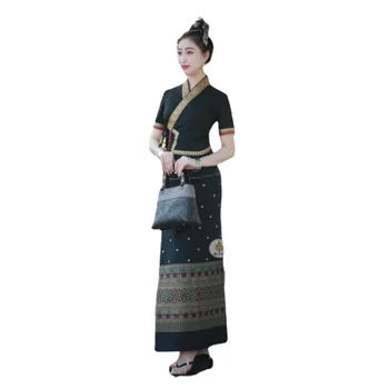 תאילנדי מסורתי שמלת נשים בסגנון אתני יומי מזדמנים צמרות חולצה חצאית אסיה בגדים תאילנד תלבושת תאילנדי תחפושת