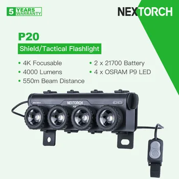 Nextorch P20 4K Focusable מגן אור/פנס טקטי עם 2pcs 21700 סוללה & מרחוק כפולה-מעבר,4000 לומנס,נטענת