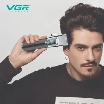 VGR מקצועי מספריים חשמליים ארוך מאוד סיבולת קליפר שיער תצוגת LCD בסיס טעינה גבוה-כוח להתגלח דחוף 682