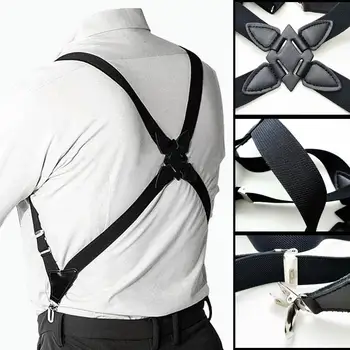 חדש Mens כתפיות מתכווננות גשר X צורה רצועה אלסטית קליפ צד קליפ Crossover למבוגרים Suspender מכנסיים גשר אביזרים