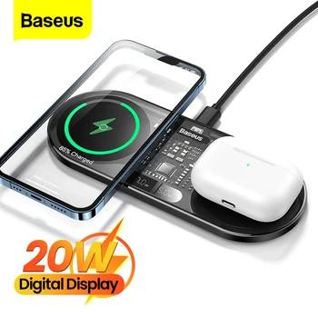 Baseus 20W כפול צ ' י מטען אלחוטי Pad עבור iPhone 14 13 12 Pro מקס 11 8 Airpods 3 Xiaomi 2 ב 1 אינדוקציה אלחוטי מטען מהיר