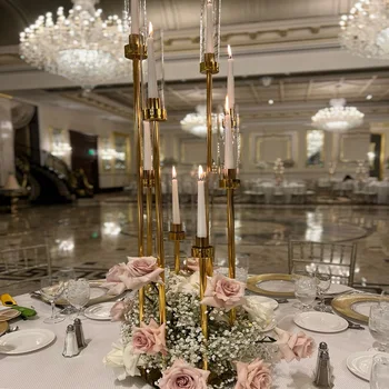 10PCS מתכת מחזיק נר פמוט אגרטל פרחי החתונה השולחן המרכזי מנורת עמוד לעמוד הכביש להוביל את עיצוב המסיבה