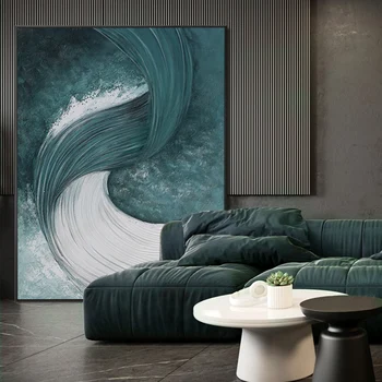מצוירים ביד מודרני מופשט תלת מימדי מרקם גל ים ציור שמן בבית קיר הסלון קישוט חדר השינה אמנות