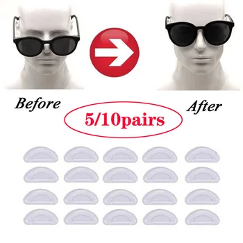 5/10Pairs משקפיים רפידות האף דבק שקוף סיליקון רפידות האף החלקה בלתי-נראה דק Nosepads משקפיים משקפיים