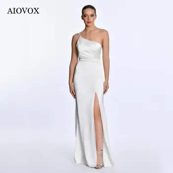 AIOVOX פשוטה שמלת מסיבת נדן כתף אחת רצועות ספגטי פיצול ארוך שמלה לנשף סקסית לפתוח בחזרה Vestido De Gala בהזמנה אישית