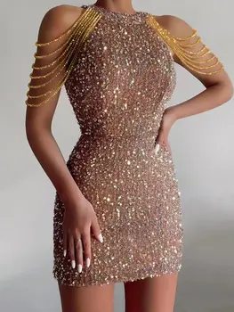 אופנה חדשה תלוי צוואר סקסי קריסטל תיק טאסל היפ נצנצים אירופאי ואמריקאי השמלה אמצע המותן שמלת ערב שמלת הקיץ