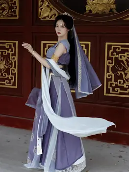 סיני אקזוטיים בסגנון Dunhuang עף בשמיים שיפור Hanfu נשים באזור המערבי של סגנון האן אלמנט ביצועי בגדים