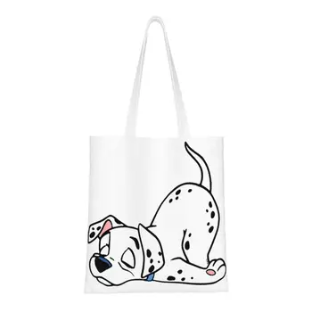 מותאם אישית דלמטי קוואי-דורט קניות שקיות בד נשים נייד מצרכים קריקטורה הכלב לשאת שקיות קניות