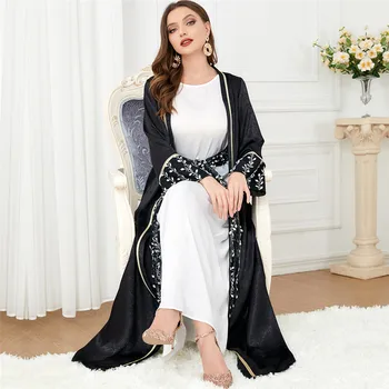 2 יצירה הרמדאן כפיות תחרה, רקמה להגדיר המוסלמים קימונו שמלות מקסי נשים מרוקו מסיבת דובאי האסלאם Kaftan Jilbab ערב החלוק