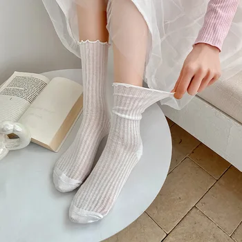 הקיץ דק לנשימה גרביים בלבן נשים אופנה קוריאנית מוצק צבע רופף גרביים ארוכות JK בסגנון יפני לוליטה Kawaii חמוד גרביים