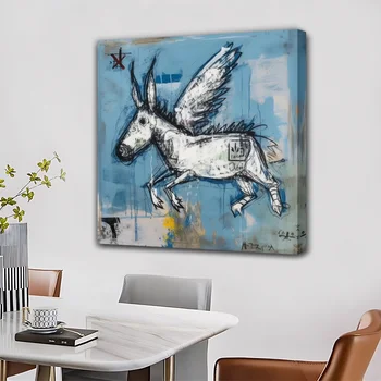 Forbeauty אור רקע כחול לבן פועל סוס ממוסגר גלריה בד ציור צבעוני אגרטל עתיק לקישוט הבית