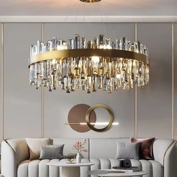 מודרני זהב יוקרה קריסטל תליון מנורה מקורה עיצוב נירוסטה תלויה מנורת נברשת עבור סלון מטבח המסעדה