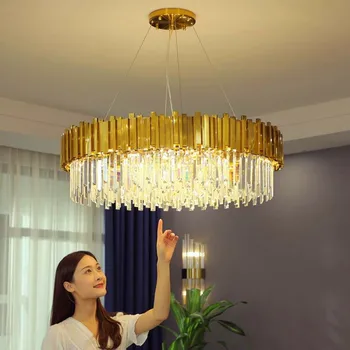 קריסטל מודרני טבעת זהב נברשת תאורה מנורת LED בסלון עיצוב חדר השינה נברשות אי מטבח מקורה גופי תאורה