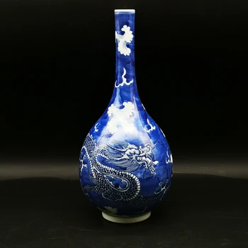 צ ' ינג Kangxi של כחול ולבן פרח ים הדרקון דפוס אגרטל יד מצוירים עתיקים ItemsAncient סגנון קישוט
