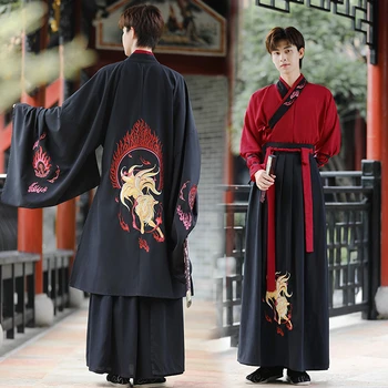 בתוספת גודל 5XL סינית עתיקה Hanfu גברים ליל כל הקדושים תחפושות קוספליי שמלת מסיבת Hanfu שחור&אדום תלבושת עבור גברים