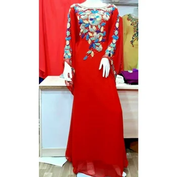 אדום Kaftans Farasha Abaya השמלה בדובאי מרוקו מאוד מפואר שמלה ארוכה אירופאי ואמריקאי מגמת אופנה