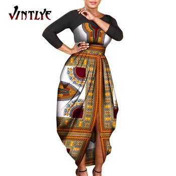 הקיץ אפריקה שמלות לנשים בתוספת גודל Kente סגנון דאשיקי Abaya מודפס הגברת חופשי קפלים עקפה שמלות חלוק שעווה W589