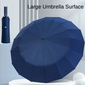לחזק 16 עצם הסערה התנגדות מטריה עבור גברים ויניל אוטומטי מלא שמש וגשם מטריות גדולות שמשייה מתקפלת מטריה