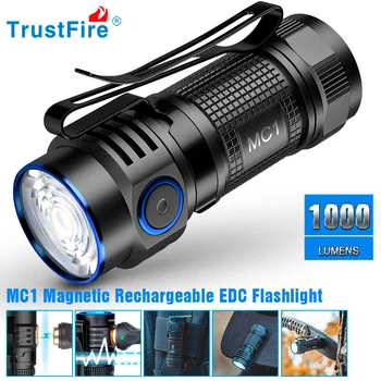 Trustfire MC1 נטענת Usb פנס 1000Lumen EDC מנורת LED מגנטי 2A בטעינה מהירה לעבודה לפיד אור עם פנס מגנט