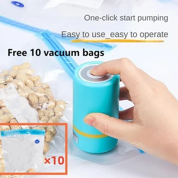 ניידת נטענת USB כף יד מיני תיק אוטם מזון אוטם ואקום מכונת קל לסחוב עם 10 שקיות כחולות