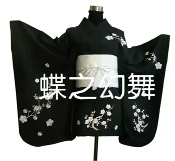 יפן אנימה פרחוני קימונו מסורתי נשים שחור קצר Furisode תחפושות קוספליי