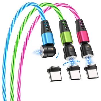AUFU מגנטי כבל LED זורם אור כבל מיקרו USB עבור Samsung סוג C גובה עבור Xiaomi עבור iPhone מגנט מטען כבל