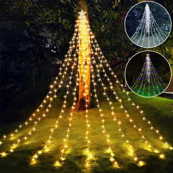 350LED כוכבים מפל אורות מחרוזת חיצוני עמיד למים 8 מצבי חג המולד זר פיות האור מסיבת החתונה גן עיצוב