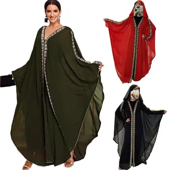 מרוקאי מוסלמי Kaftan Abaya שמלה ארוכה Farasha ברדס סוודר דובאי שמלת חלוק