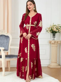 נשים יומיומי אלגנטי שמלות מקסי 2023 חדש האביב הסתיו יוקרה שרוול ארוך שסף להדפיס את המוסלמי טורקי ערב צד החלוק Vestido