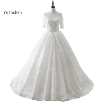 ruthshen זולות שמלות חתונה מחוץ כתף חצי שרוולים תחרה שמלת נשף שמלות כלה צילום אמיתי Vestidos דה נוביה 2023