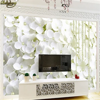 beibehang תמונה מותאמת אישית טפט קיר מדבקת קיר מודרני פשוט פרח לבן פנינה 3D סטריאו תכשיטים רקע קיר