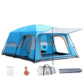 סופר גדול קמפינג אוהל זוגי שכבות עמיד למים 6-10 אדם 430x305x200cm שני חדרי שינה וסלון אוהל מסיבה משפחתית