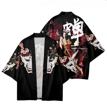 שד הדפסה סמוראי החולצה בגדים מסורתיים Haori קימונו נשים גברים אנימה יפנית אסיה אופנת רחוב קרדיגן יאקאטה קוספליי
