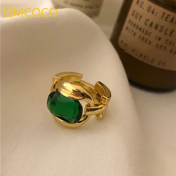 QMCOCO צבע כסף בסגנון קלאסי ירוק טבעת אבן על אישה המגמה פשוט, אלגנטי אופנה טמפרמנט נשים קסם תכשיטים מתנות
