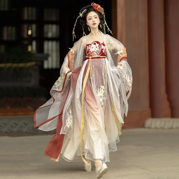 2023 Hanfu נקבה יומי סינית מסורתית שמלה בסגנון שושלת טאנג אדום לשפר את המותניים אורך שרוול ארוך החליפה שמלות תחפושות