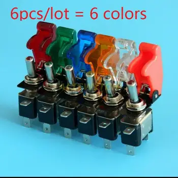 6 סטים/הרבה = 6 צבעים/הרבה 12V 20A מואר LED מתג למתג בקרת הפעלה/כיבוי + כלי טיס, טילים סגנון Flip Up כיסוי