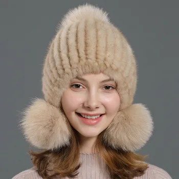 Furhatmink hairwarm האוזן הגנה hatautumn החורף של נשים פוקס שיער ballfashionable פופולרי אמיתי מינק