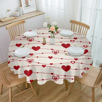 יום האהבה הלב שולחן עגול בד פסטיבל האוכל עמיד למים מפת שולחן לכסות על עיצוב קפה כיסוי שולחן פיקניק 