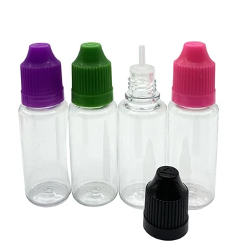 100pcs ריק ברור מחמד 20ml מיכל פלסטיק טפי בקבוקון עם מילדים כובע דק ארוך טיפ בקבוקים