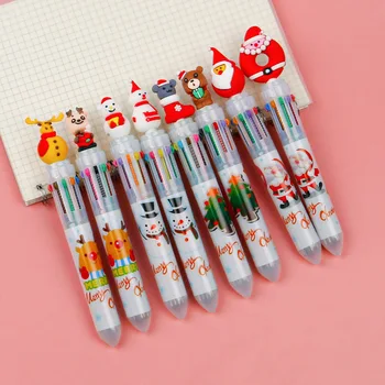 עץ חג מולד קריקטורה ראש סנטה קלאוס אייל ריבוי צבעים 12 יח ' לדחוף יצירתי העט 6-צבע לדחוף בעט כדור חג המולד