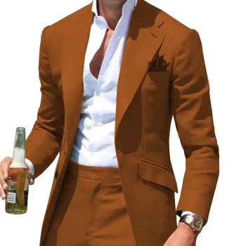 חליפות גברים Slim Fit סיבתי עסקים חליפה לגברים החתונה החתן לובש Terno Masculino תחפושת Mariage Homme 2PCS(בלייזרס+מכנסיים)