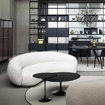 Lambswool רדום ספה מעוגלת אישית הסלון הלבן להגדיר הספה באיכות גבוהה, עיצוב אירופאי 3 מושב Divano קישוט הבית