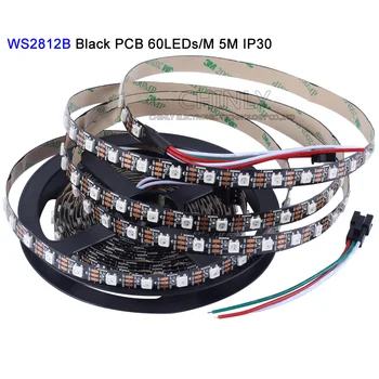 רצועת LED WS2812b DC5V פיקסל צבע RGB 5meter 300LED 300IC SMD5050 שאינו עמיד למים שחור PCB אור DIY קישוט הבית