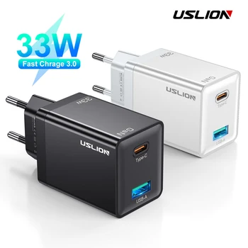USLION 2 יציאות Mini 33W גן USB Type C מטען QC3.0 נייד טעינה מהירה עבור iPhone 14 Pro Xiaomi 13 Samsung KR/האיחוד האירופי/ארה 