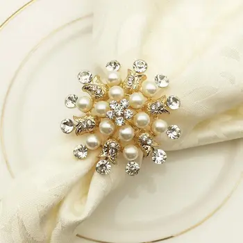 טבעות מפיות סט של 6-פרח פרל ריינסטון מפיות טבעת מחזיק עבור מסיבת חתונה בבית מטבח שולחן האוכל פשתן אביזרים